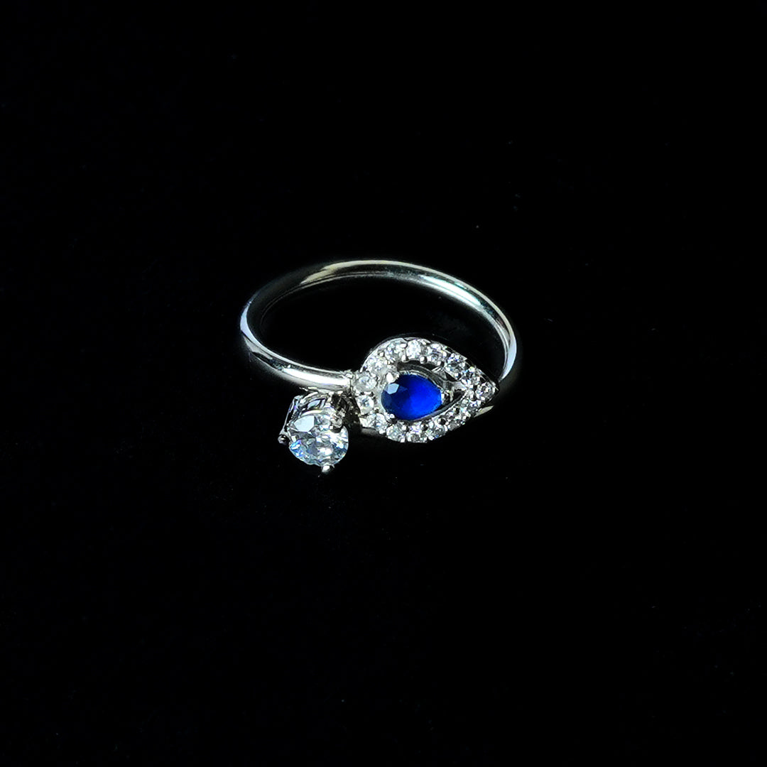 Adjustable Blue Stone With Diamond Ring