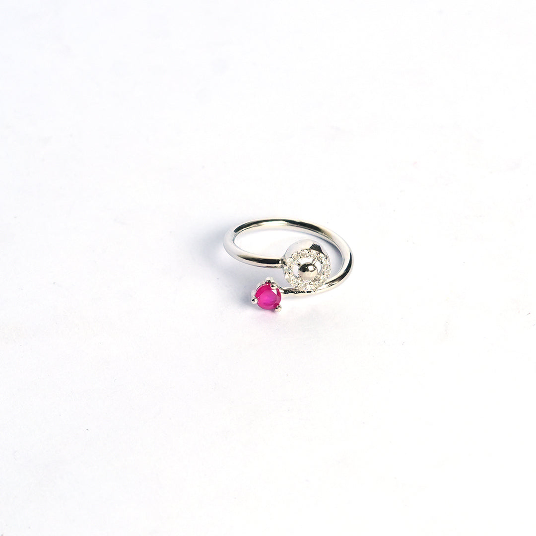 Adjustable Pink And White Stone Ring