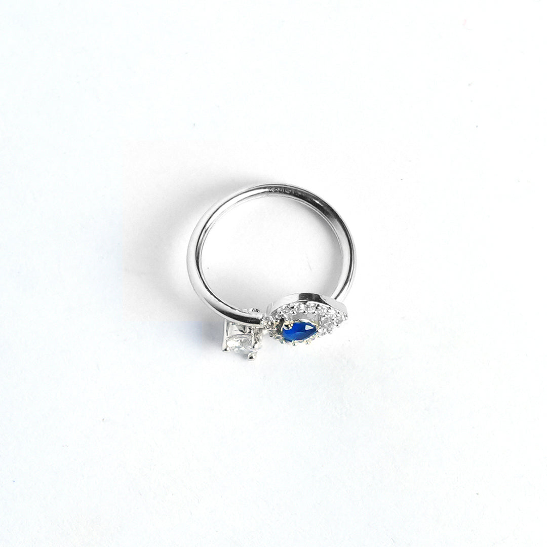 Adjustable Blue Stone With Diamond Ring