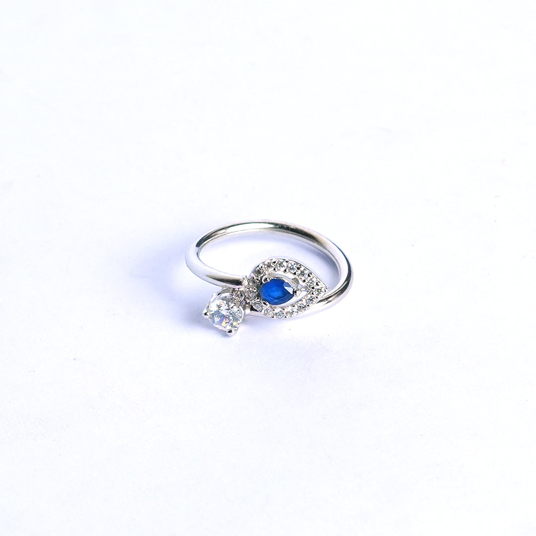 Adjustable Blue Stone With Diamond Ring