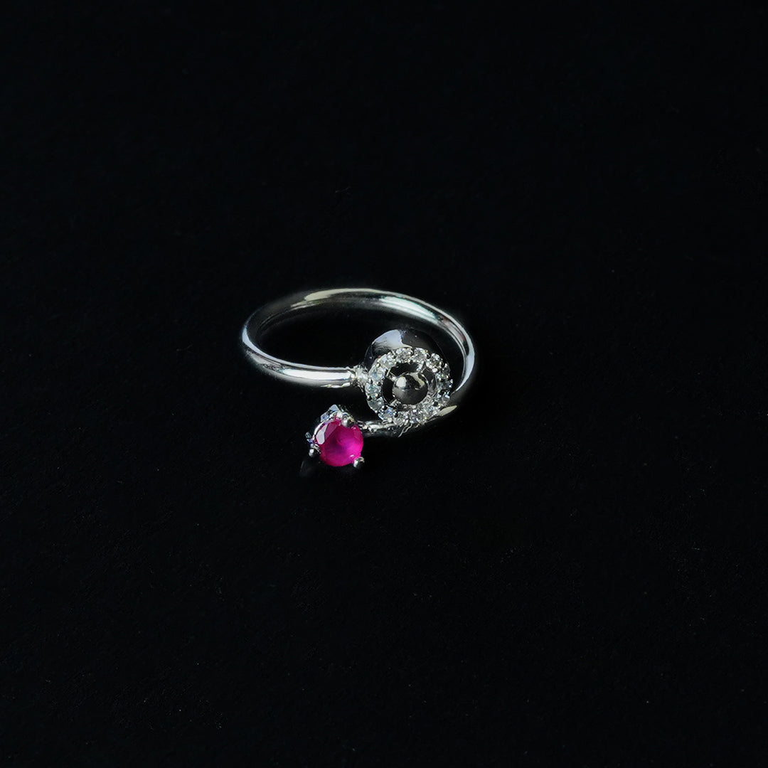 Adjustable Pink And White Stone Ring