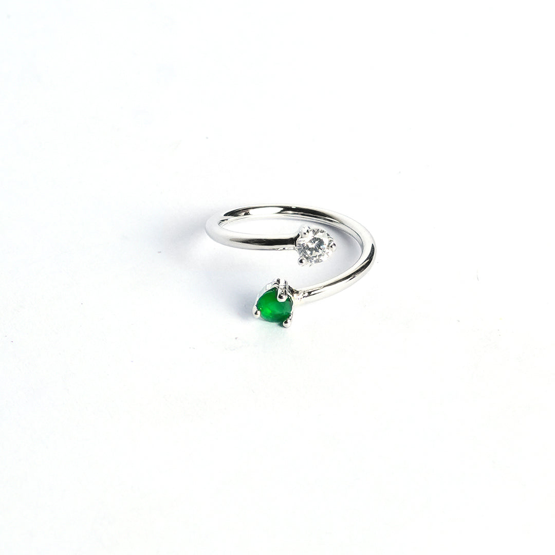 Adjustable Green With White Stone Ring