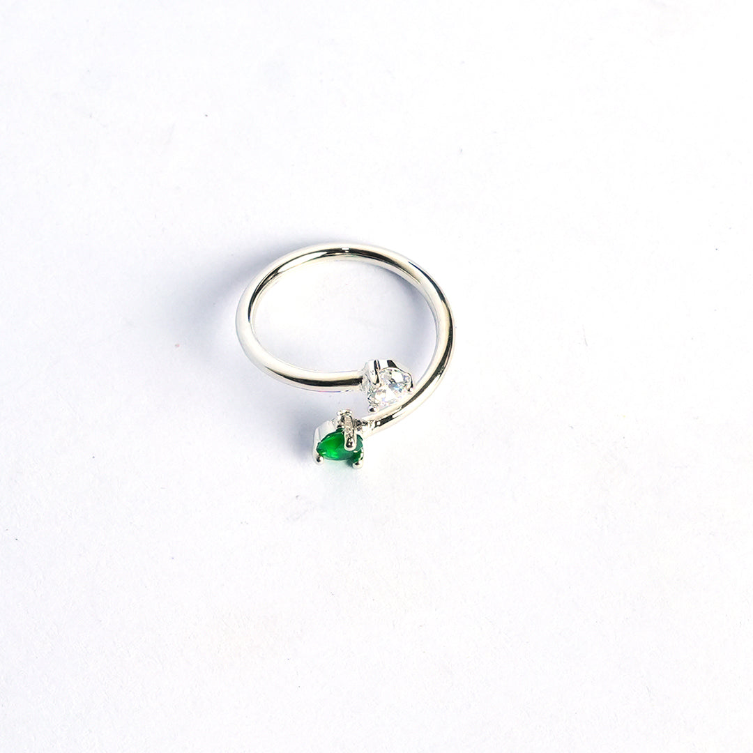 Adjustable Green With White Stone Ring
