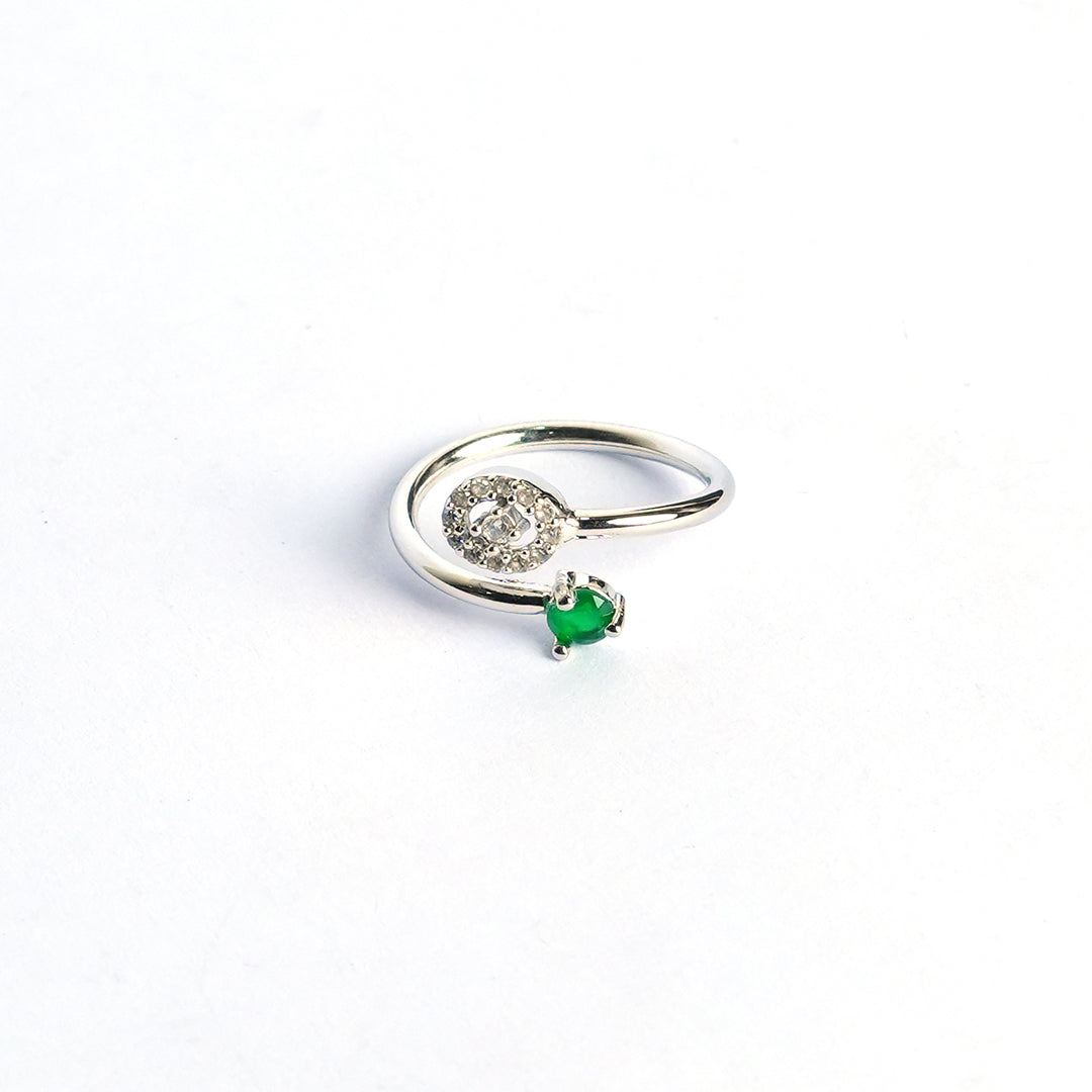 Adjustable Green With White Stone Ring
