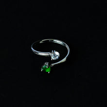 Adjustable Green With White Stone Ring